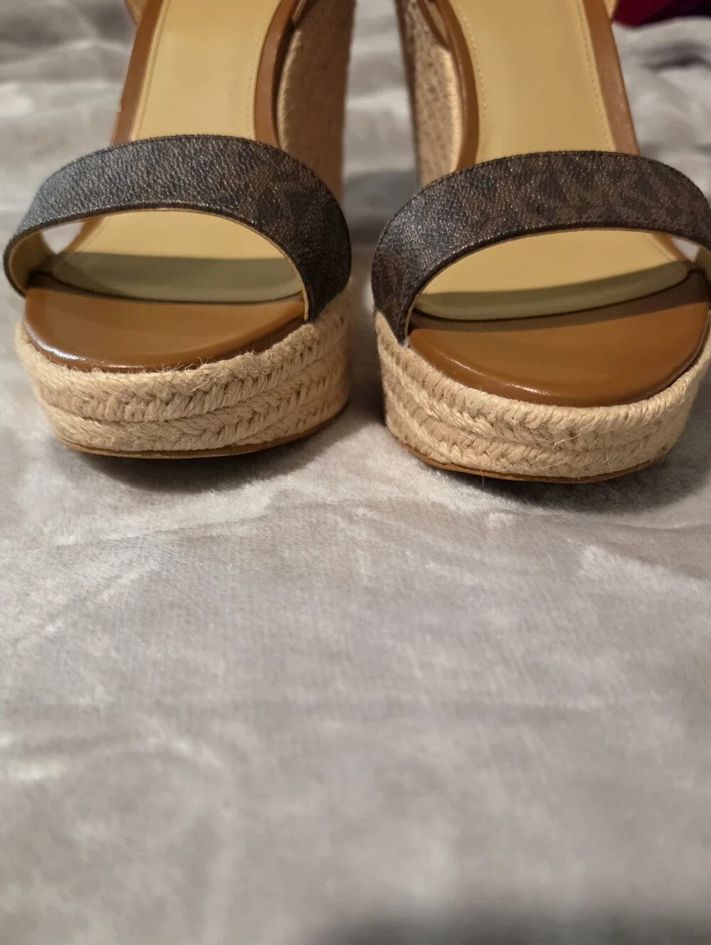 Michael Kors Kimberly Logo and Leather Wedge Sandal.